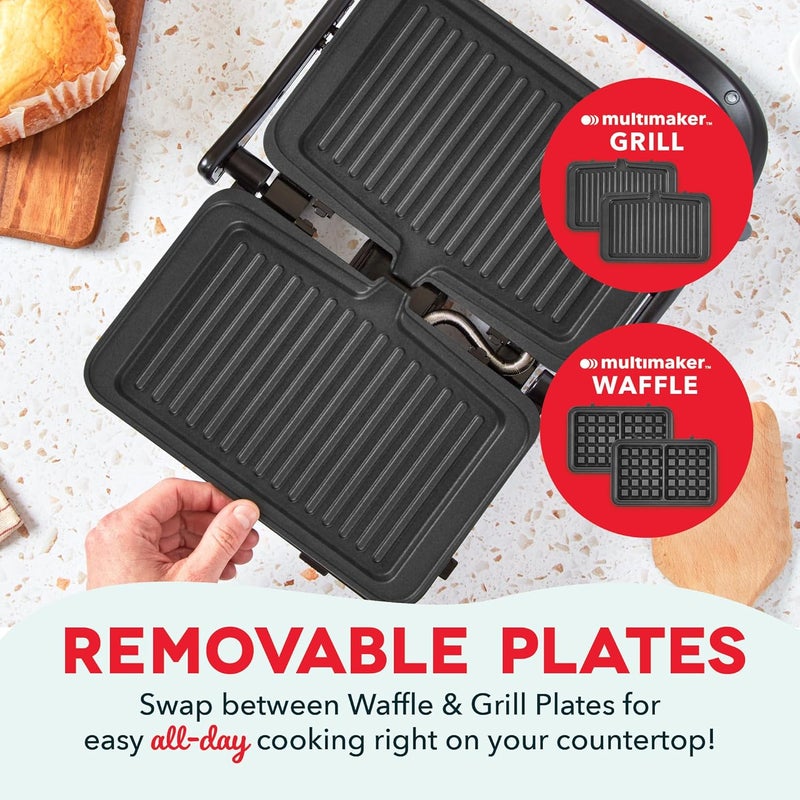 Dash MultiMaker® Flex Press Grill System, Grill + Waffle, Removable Plates - Graphite - Image 2